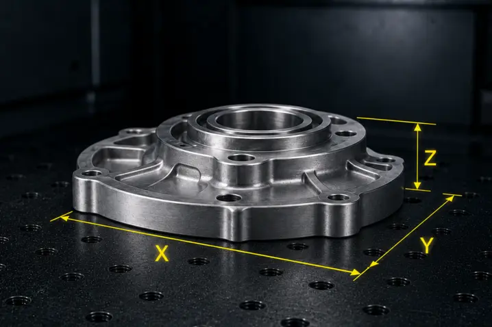 Metal component with sealing ring showing X, Y and Z measurement dimensions