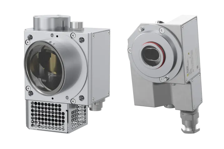 Two Polytec NIR sensor heads with hygienic stainless-steel housings for installation in process lines