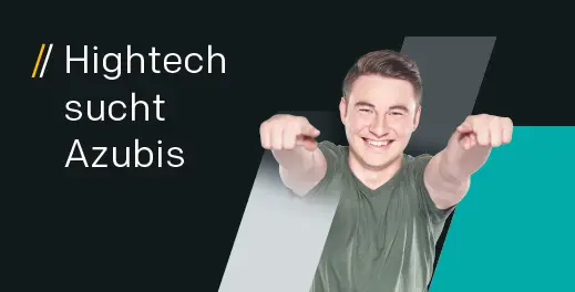 Junger Mann wirbt motiviert für Ausbildungsplätze im Bereich Hightech bei Polytec mit freundlichem Lächeln.