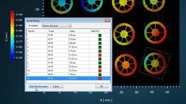 Large image field and automatic pattern recognition allow multi-sample measurements in one shot - without manual positioning or fixture Multi-sample pass-fail analysis in manufacturing