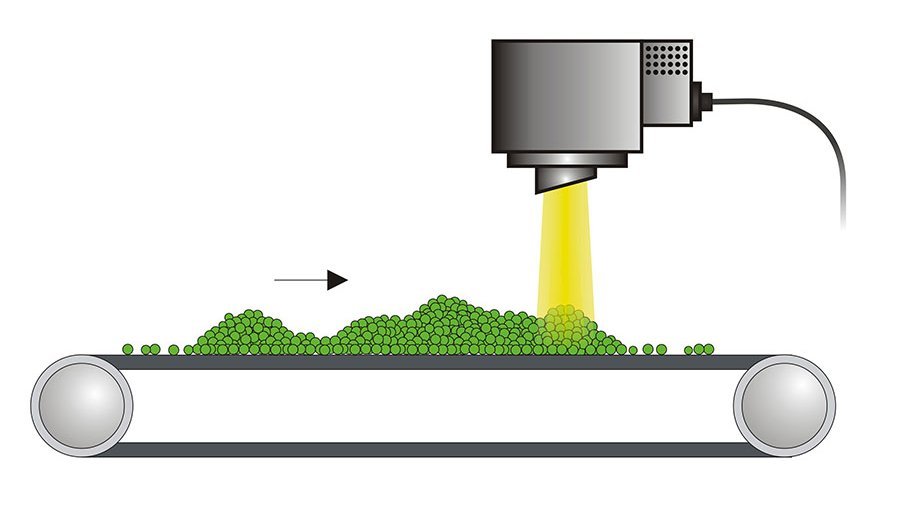 Distance sensor head and conveyor belts, horizontal Distance sensor head and conveyor belts, horizontal