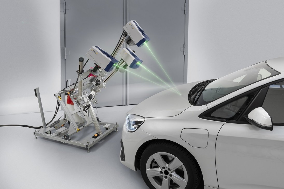 PSV QTec 3D vibration measurement system mounted on PSV-A-T51 test stand for NVH analysis