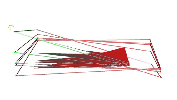 Combined deflection shape measurement data of the impact during the drop test Combined deflection shape measurement data of the impact during the drop test