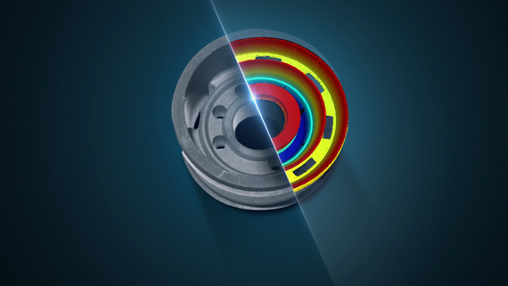 3D topography profile of a shock absorber piston Capture de tous les détails de la surface en une seule mesure, évaluation de paramètres tels que la planéité, la hauteur de marche et le parallélisme sur un piston d'amortisseur.