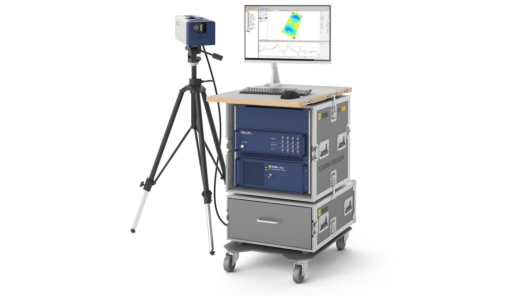 PSV QTec Scanning Vibrometer als Rack-Variante mit integriertem Arbeitsplatz PSV QTec Scanning Vibrometer als Rack-Variante mit integriertem Arbeitsplatz