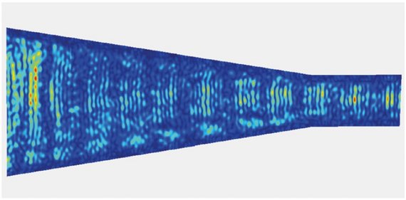 Vibrometer scan on BioMems revealing the amplitude of vibrations in a phononic cone, able to focus the energy at specific locations, Reboud J., et al, Glascow University Vibrometer scan on BioMems revealing the amplitude of vibrations in a phononic cone, able to focus the energy at specific locations, Reboud J., et al, Glascow University