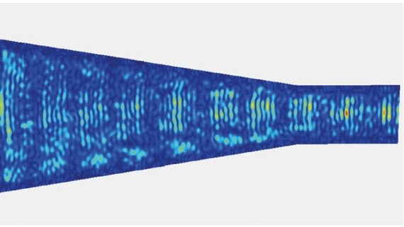 Vibrometer scan on BioMems revealing the amplitude of vibrations in a phononic cone, able to focus the energy at specific locations, Reboud J., et al, Glascow University Vibrometer scan on BioMems revealing the amplitude of vibrations in a phononic cone, able to focus the energy at specific locations, Reboud J., et al, Glascow University
