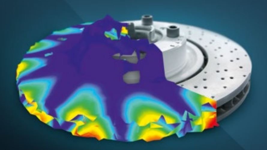 Vibration measurement results of a disc brake system visualized as a vibration form, used in design improvement for eliminating brake squeal and unwanted noise Vibration measurement results of a disc brake system visualized as a vibration form, used in design improvement for eliminating brake squeal and unwanted noise