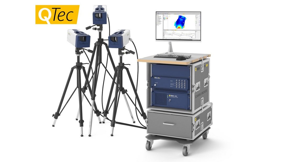 PSV QTec 3D Scanning Vibrometer as rack-type with practical integrated workspace PSV QTec 3D Scanning Vibrometer as rack-type with practical integrated workspace