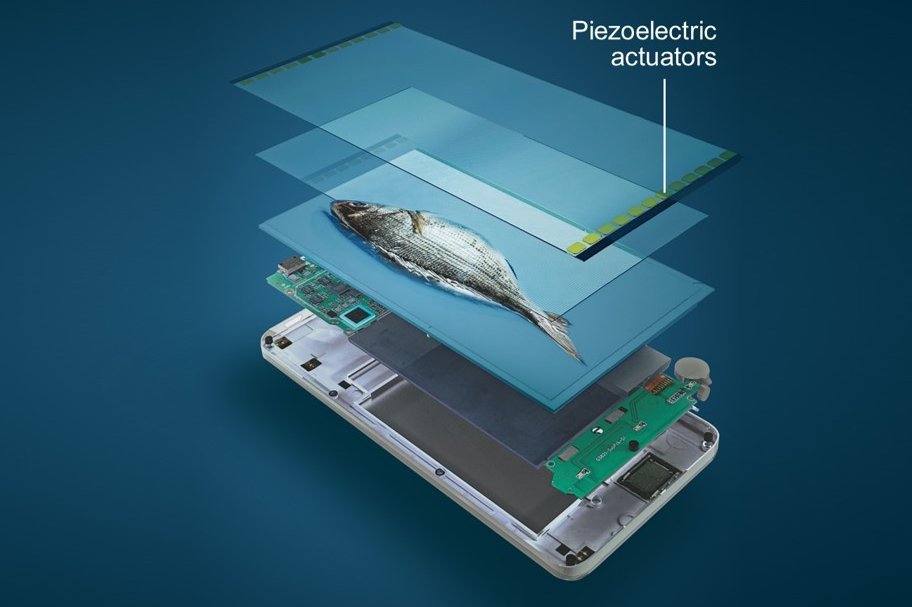 Ultrasonic haptics: layout of piezoelectric actuator, ©Hap2U Ultrasonic haptics: layout of piezoelectric actuator, ©Hap2U