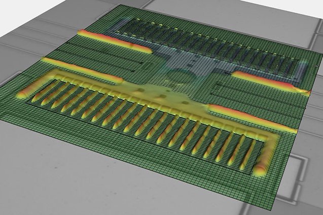 Vollflächige, berührungsfreie Erfassung des Echtzeit-Schwingverhaltens, hier ein Combdrive bei 6,8 KHz Vollflächige, berührungsfreie Erfassung des Echtzeit-Schwingverhaltens, hier ein Combdrive bei 6,8 KHz