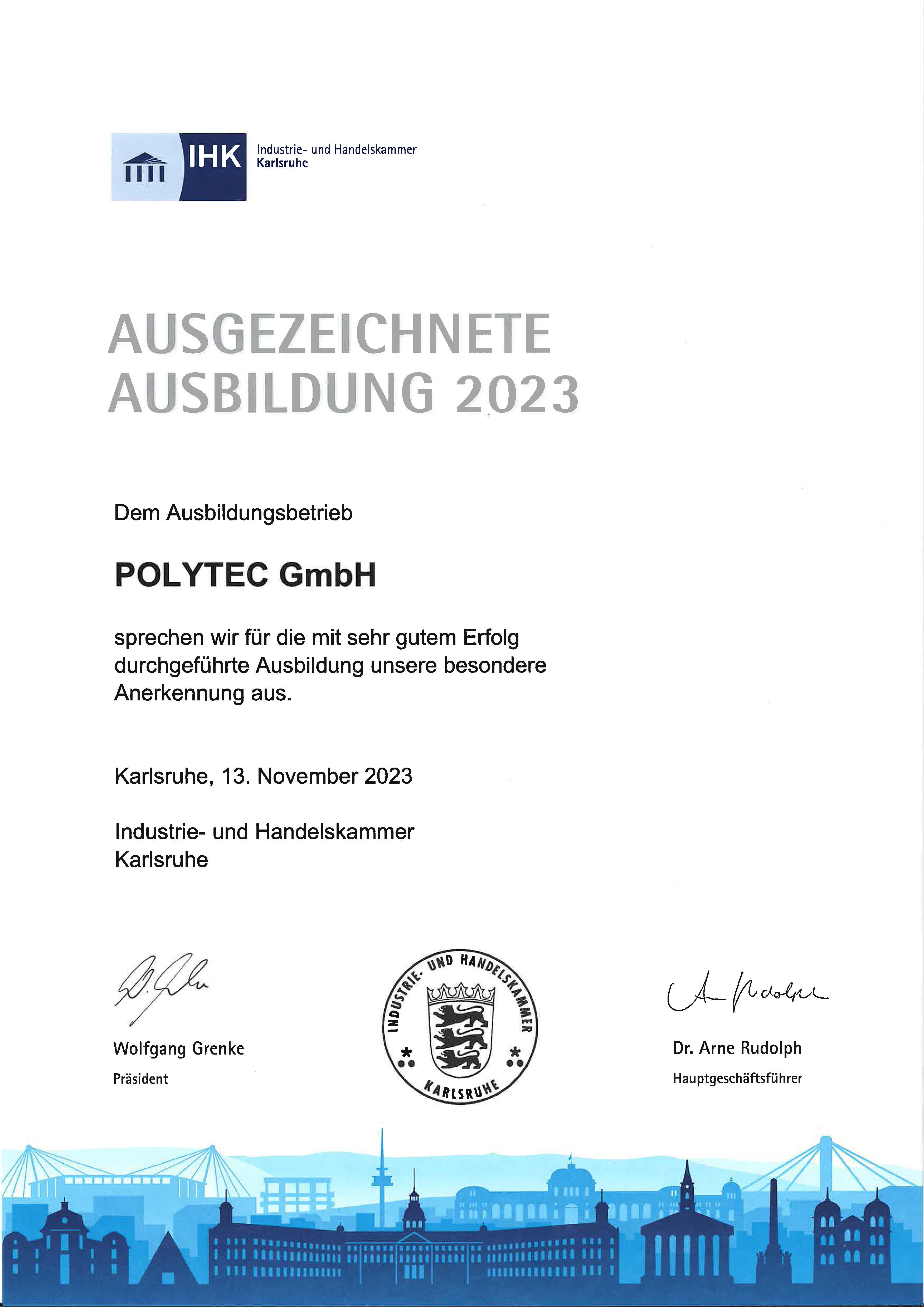 IHK Urkunde "Ausgezeichnete Ausbildung" bei der Polytec GmbH IHK Urkunde "Ausgezeichnete Ausbildung" bei der Polytec GmbH