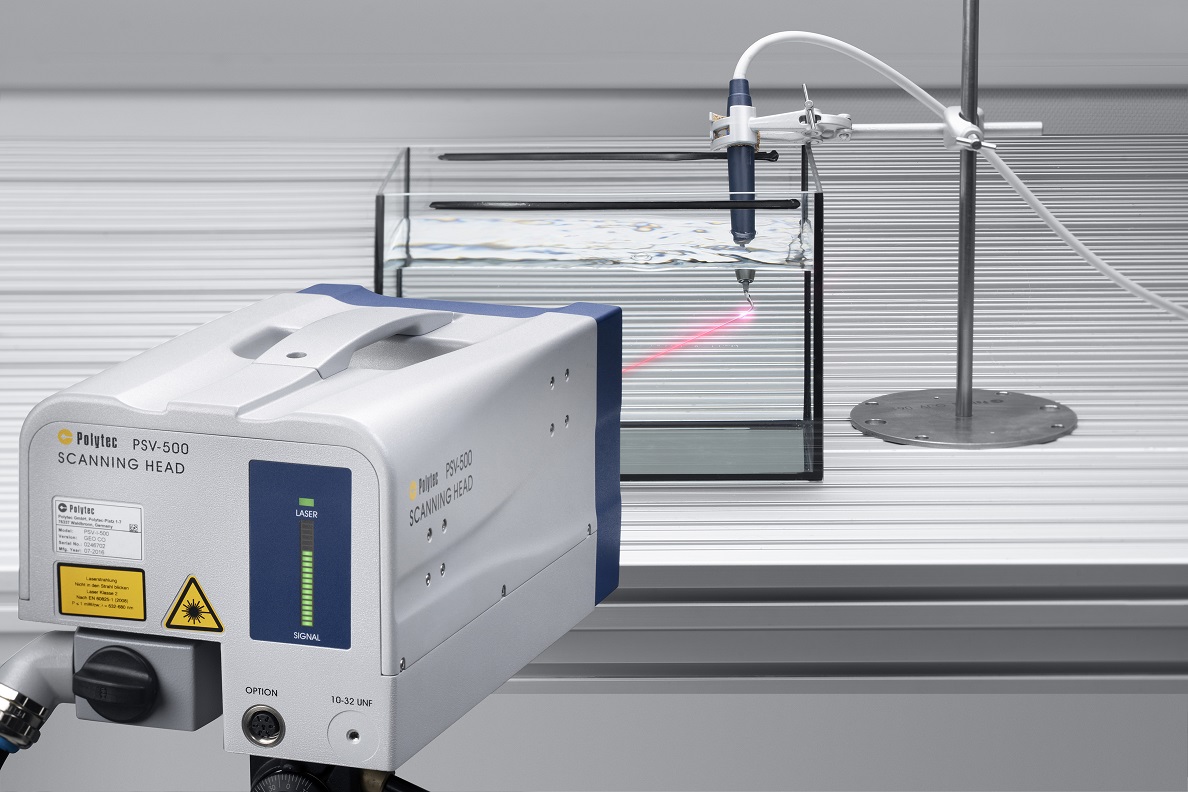 PSV-I-500 scan head using HeNe laser ideal for measuring through water or transparent media PSV-I-500 scan head using HeNe laser ideal for measuring through water or transparent media